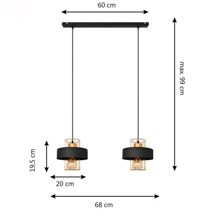 LED LED Lustra ar auklu VOLTA 2xE27/15W/230V melna/zelta