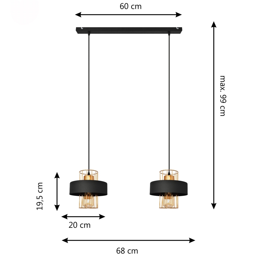 LED LED Lustra ar auklu VOLTA 2xE27/15W/230V melna/zelta