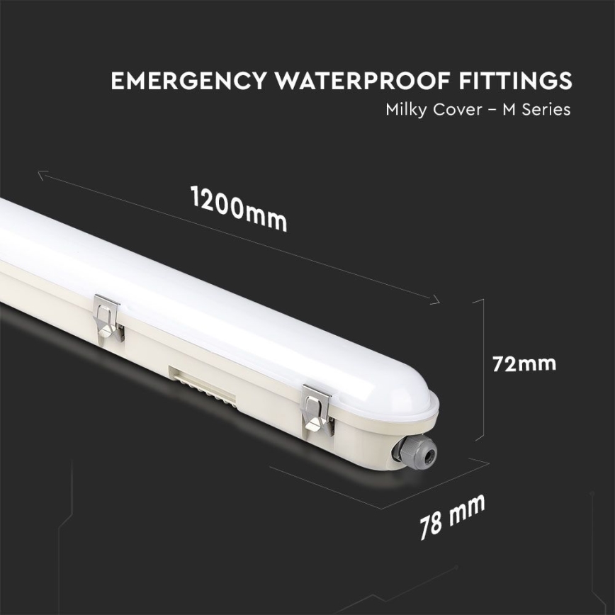 LED Lielas slodzes dienasgaismas lampa ar avārijas moduli EMERGENCY LED/36W/230V 6500K 120cm IP65