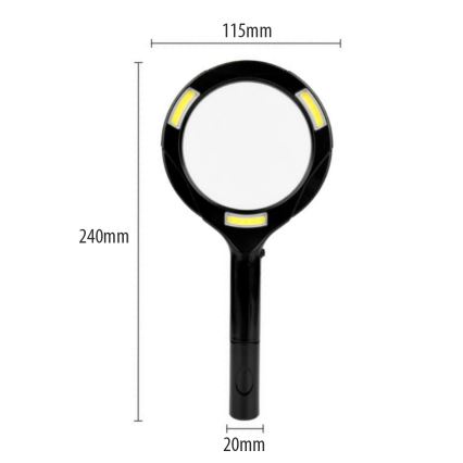 LED lupa 3× palielinājums ar LED apgaismojumu/3W/2xAA IP22