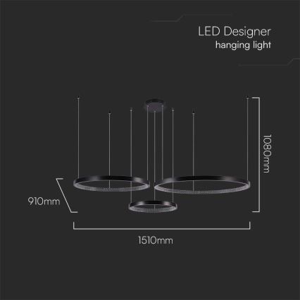 LED Lustra ar auklu 3xLED/19W/230V 4000K melna