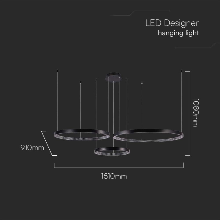 LED Lustra ar auklu 3xLED/19W/230V 4000K melna