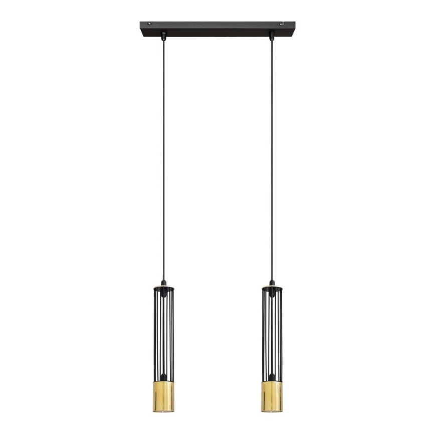 LED Lustra ar auklu BARS 2xGU10/4,8W/230V melna/zeltaina