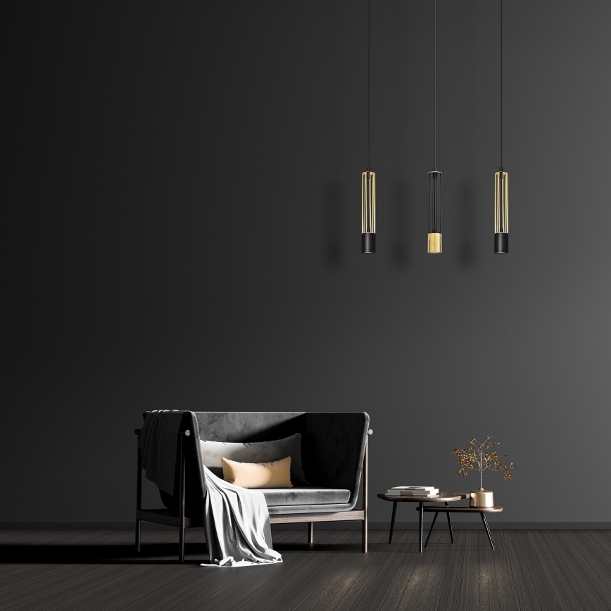 LED Lustra ar auklu BARS 3xGU10/4,8W/230V melna/zelta