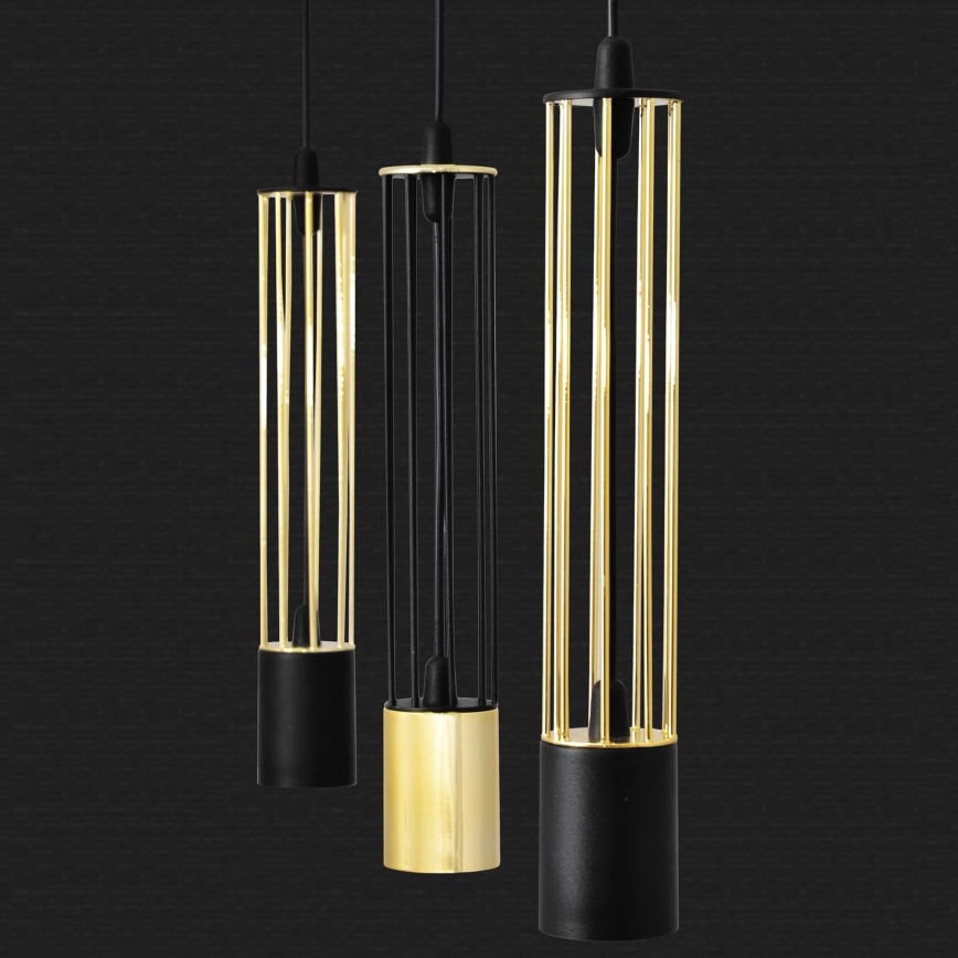 LED Lustra ar auklu BARS 3xGU10/4,8W/230V melna/zelta