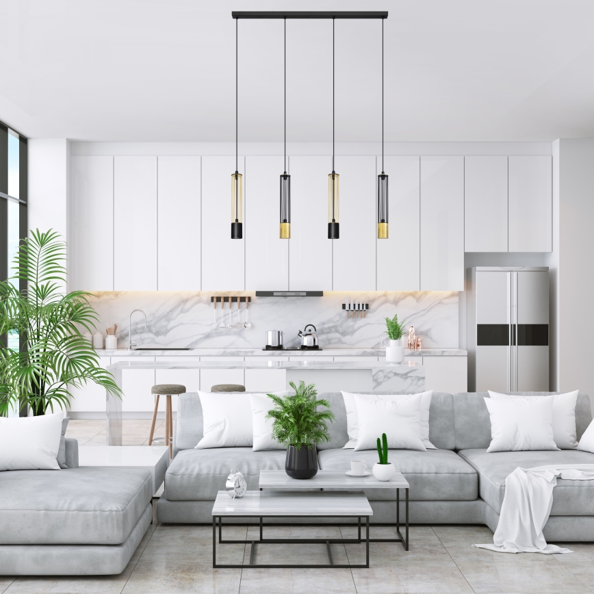 LED Lustra ar auklu BARS 4xGU10/4,8W/230V melna/zeltaina
