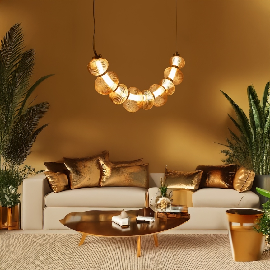 LED Lustra ar auklu BOLLA LED/36W/230V zelta/dūmakains