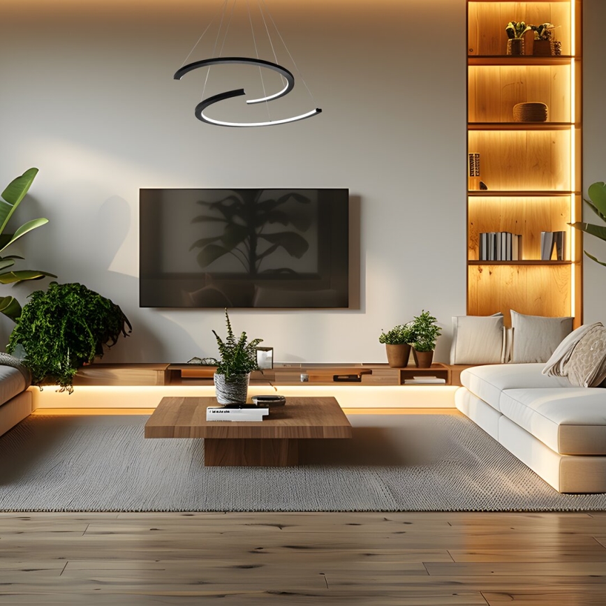 LED Lustra ar auklu DOUBLEMOON LED/30W/230V melna