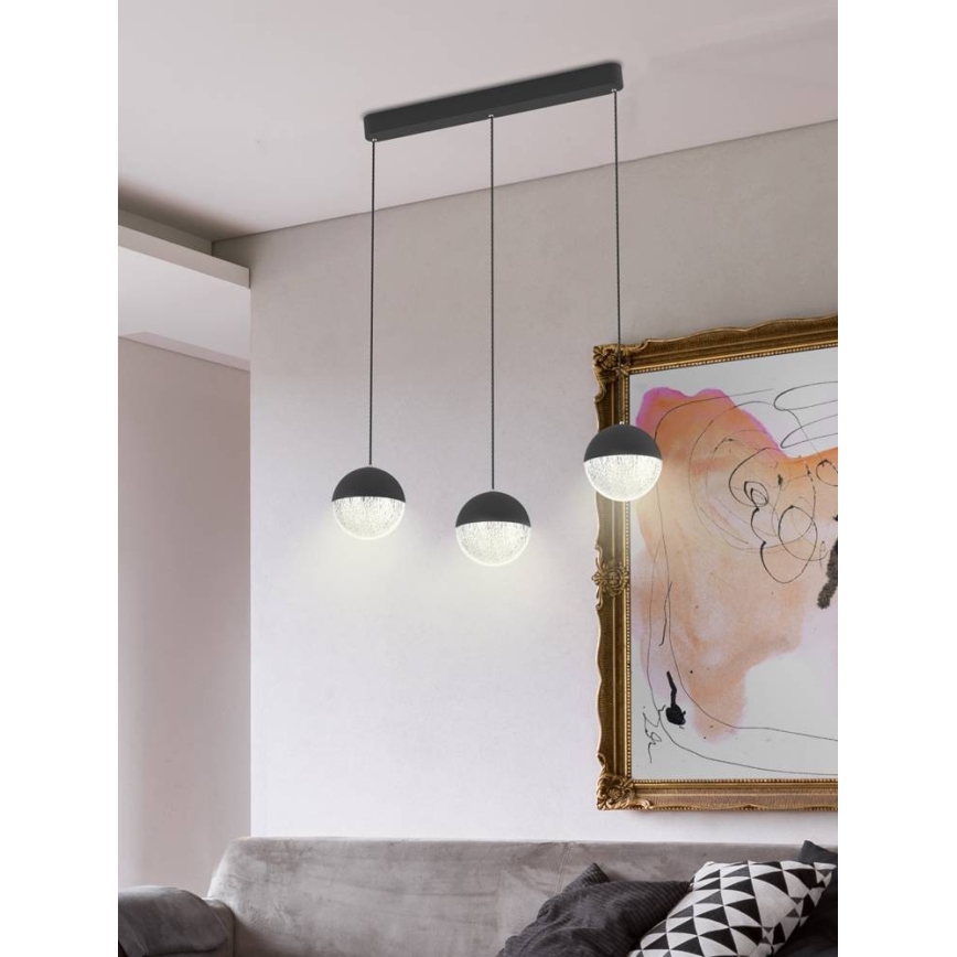 LED Lustra ar auklu FURNI 3xLED/5W/230V melna