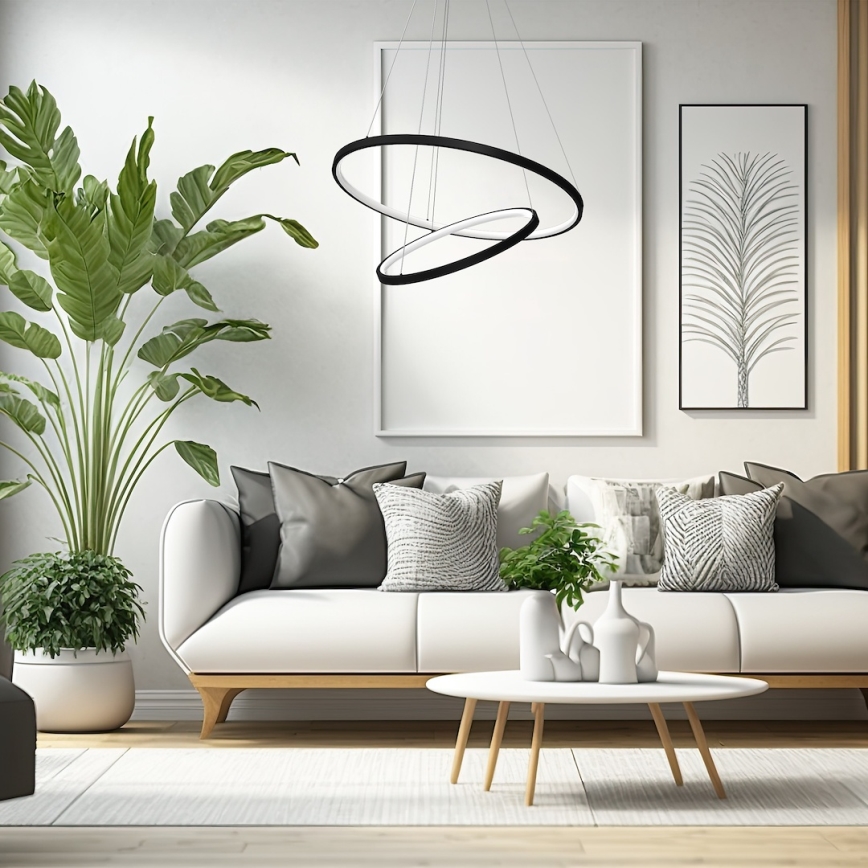 LED Lustra ar auklu HOOP LED/51W/230V d. 60 cm 4000K melna
