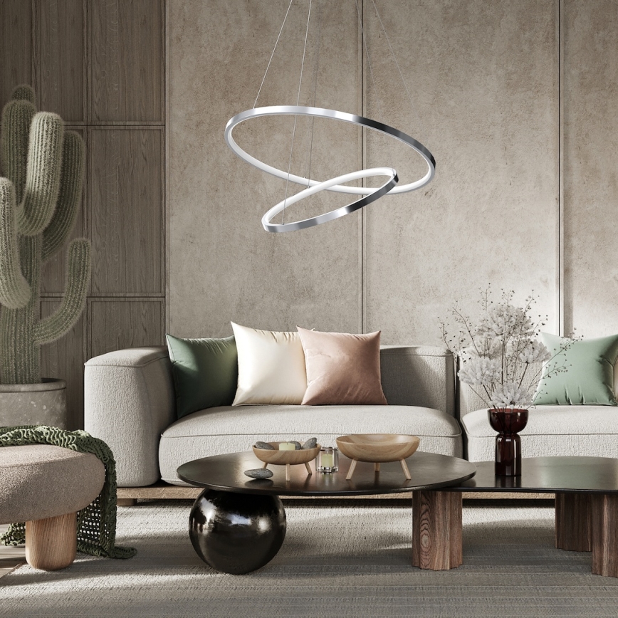 LED Lustra ar auklu HOOP LED/51W/230V d. 60 cm 4000K spīdīgi hromēts