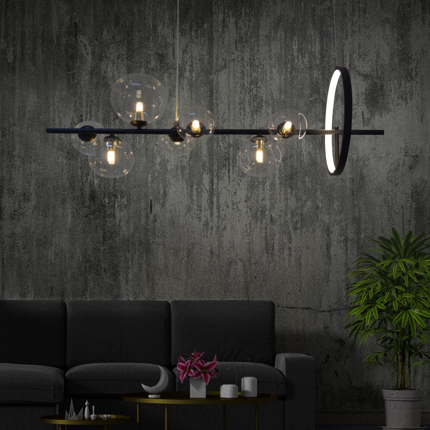 LED Lustra ar auklu HYBRID LED/15W/230V + 7xG9/6W 4000K melna