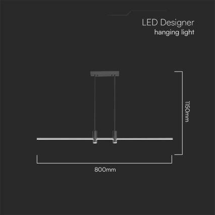 LED Lustra ar auklu LED/19W/230V 3000K melna