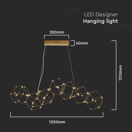 LED Lustra ar auklu LED/28W/230V 3000K zelta