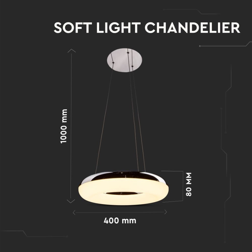 LED Lustra ar auklu LED/40W/230V 3000K d. 40 cm spīdīgi hromēts