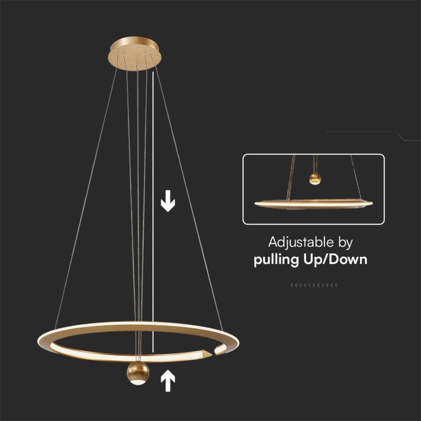LED Lustra ar auklu LED/45W/230V 4000K d. 62 cm zelta