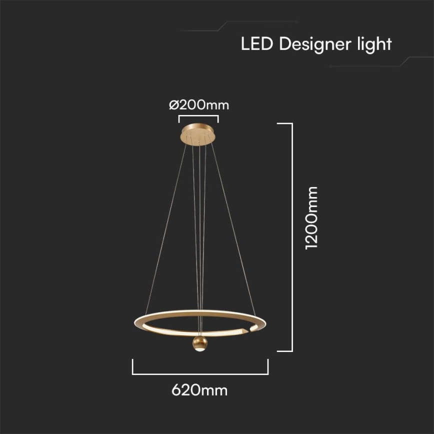 LED Lustra ar auklu LED/45W/230V 4000K d. 62 cm zelta