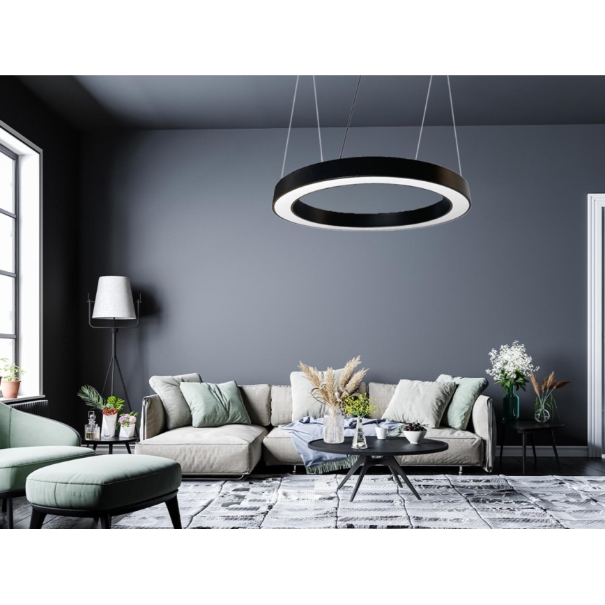 LED Lustra ar auklu LED/50W/230V 4000K d. 100 cm melna