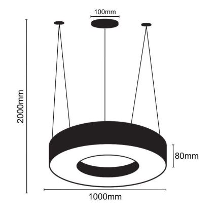 LED Lustra ar auklu LED/50W/230V 4000K d. 100 cm melna