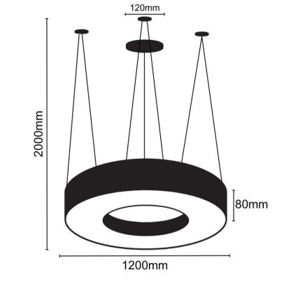 LED Lustra ar auklu LED/60W/230V 4000K d. 120 cm melna