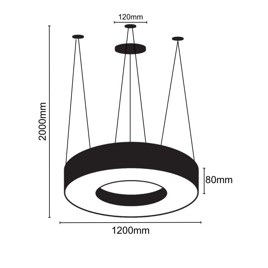 LED Lustra ar auklu LED/60W/230V 4000K d. 120 cm melna