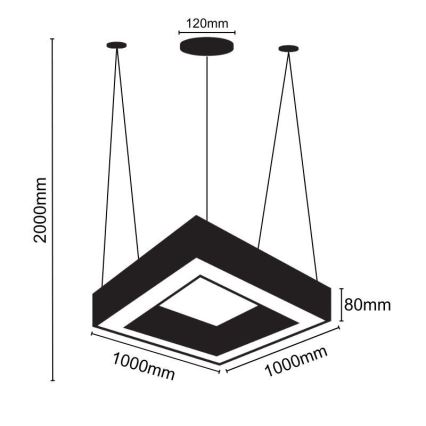LED Lustra ar auklu LED/70W/230V 4000K 100x100 cm melna