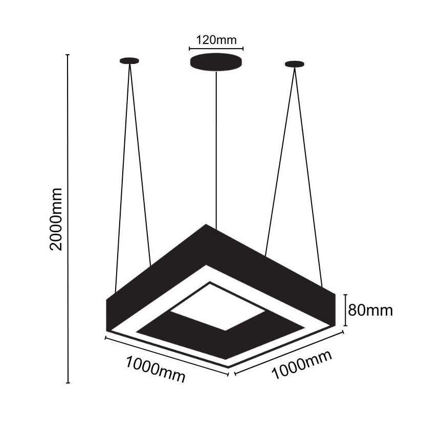 LED Lustra ar auklu LED/70W/230V 4000K 100x100 cm melna