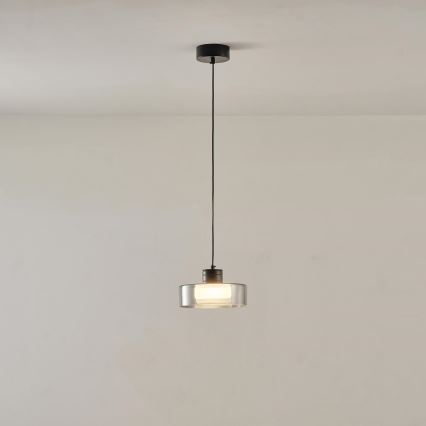LED Lustra ar auklu LED/8W/230V 3000K melna/dūmakains pr. 20 cm