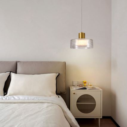 LED Lustra ar auklu LED/8W/230V 3000K zelta/caurspīdīga pr. 20 cm