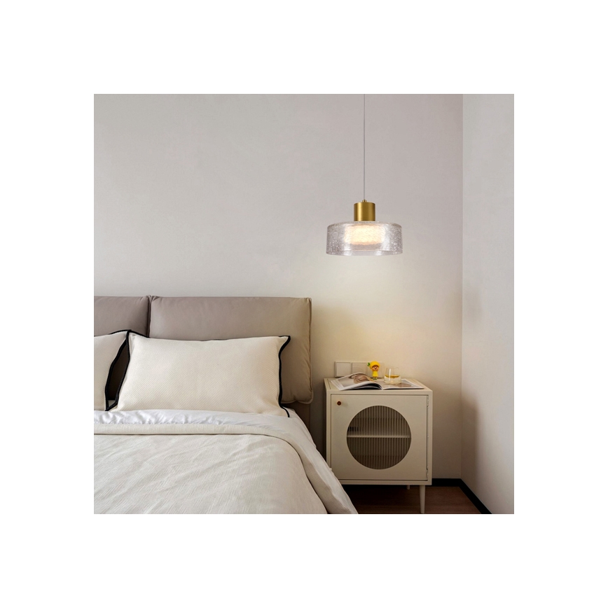LED Lustra ar auklu LED/8W/230V 3000K zelta/caurspīdīga pr. 20 cm