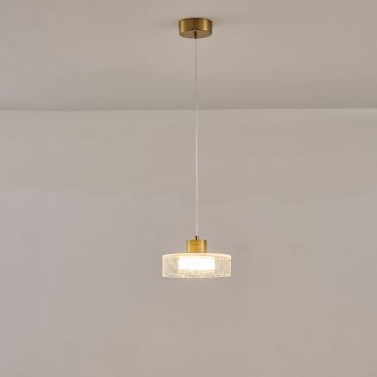 LED Lustra ar auklu LED/8W/230V 3000K zelta/caurspīdīga pr. 20 cm