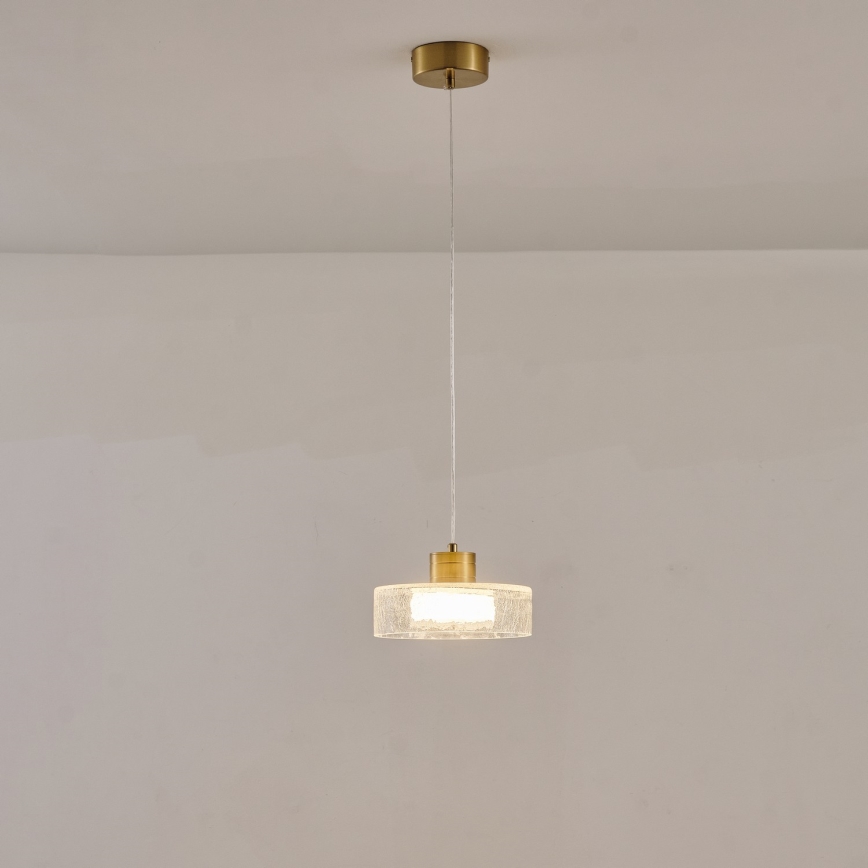 LED Lustra ar auklu LED/8W/230V 3000K zelta/caurspīdīga pr. 20 cm