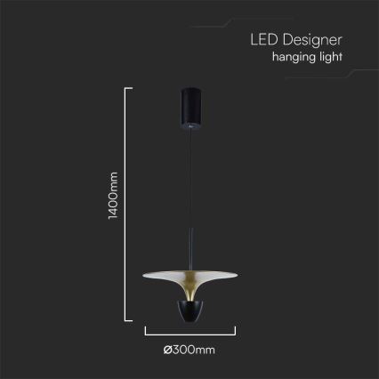 LED Lustra ar auklu LED/9W/230V 4000K melna/zelta