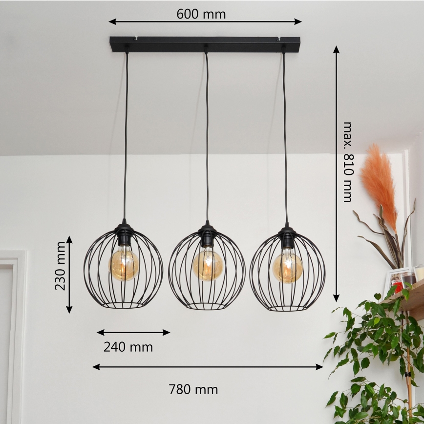 LED Lustra ar auklu MERCURE 3xE27/15W/230V