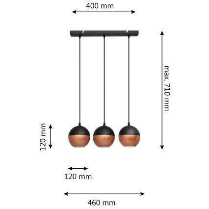 LED Lustra ar auklu MIDWAY 3xGU10/4,8W/230V melna/varš