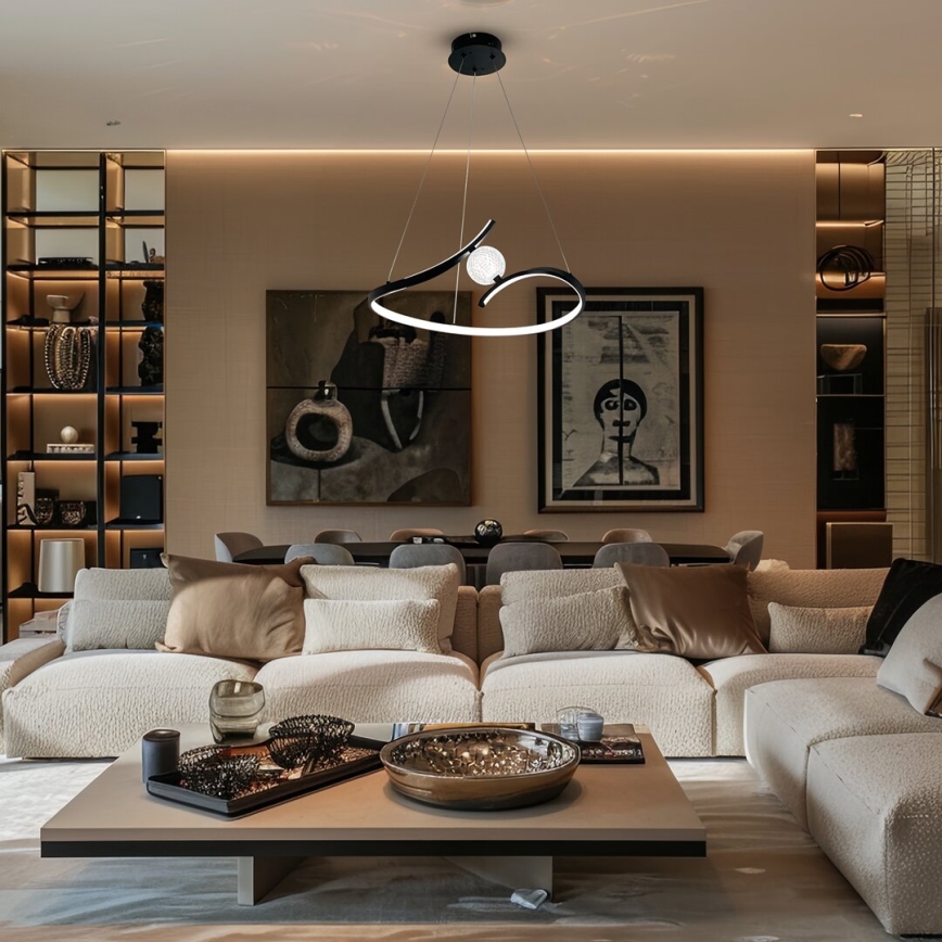 LED Lustra ar auklu PERLA LED/34W/230V melna
