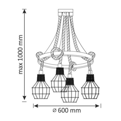 LED Lustra ar auklu ROPE ALEGRA 4xE27/10W/230V