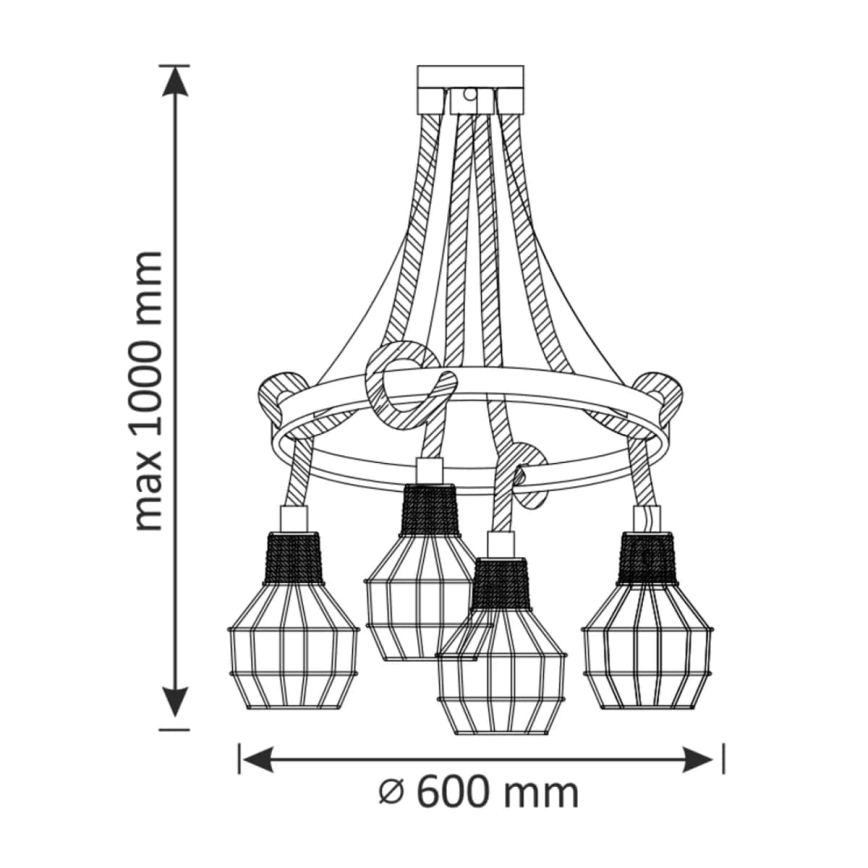 LED Lustra ar auklu ROPE ALEGRA 4xE27/10W/230V