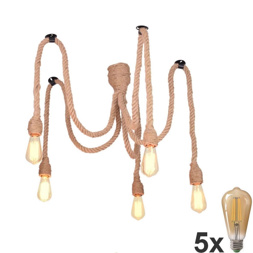 LED Lustra ar auklu ROPE CASA 5xE27/10W/230V zirneklis