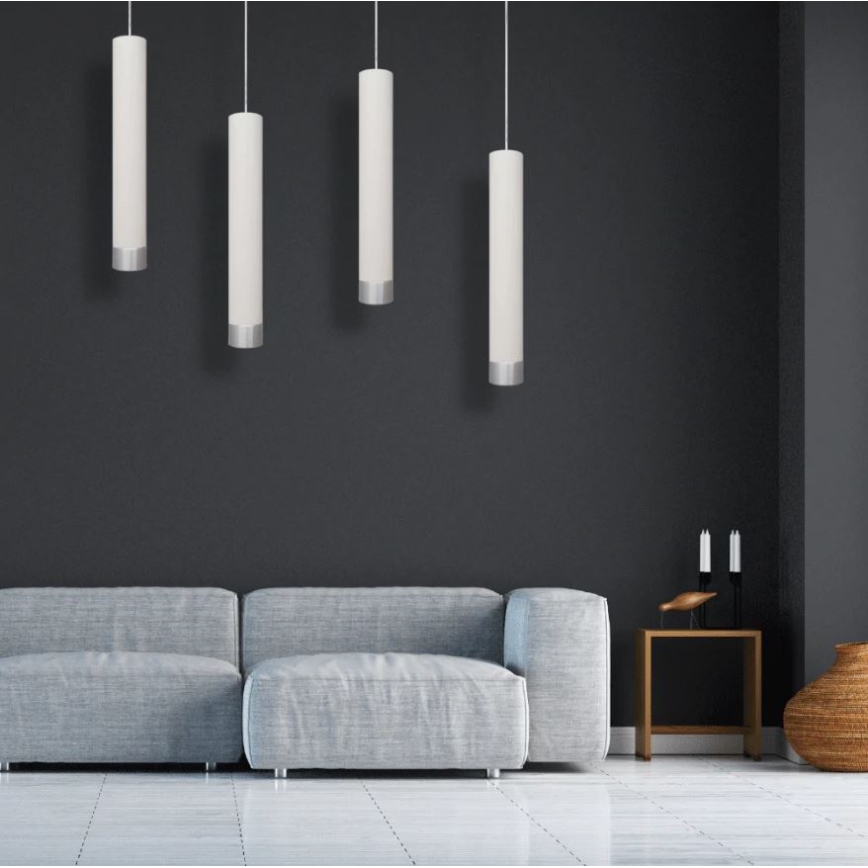 LED Lustra ar auklu TUBA 1xGU10/4,8W/230V balta/spīdīgs hroms