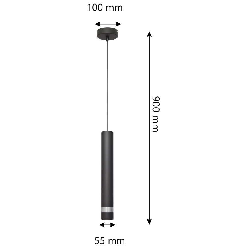 LED Lustra ar auklu TUBA 1xGU10/4,8W/230V melna/spīdīgi hromēts