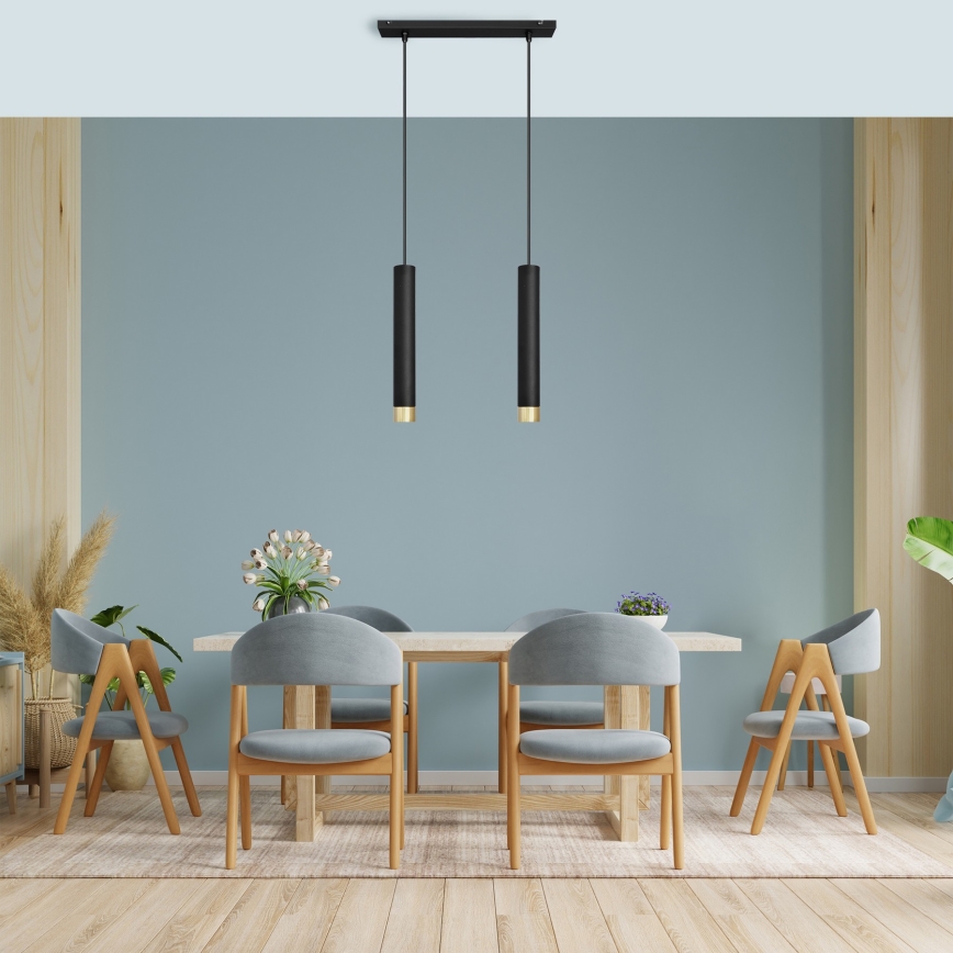 LED Lustra ar auklu TUBA 2xGU10/4,8W/230V melna/zelta
