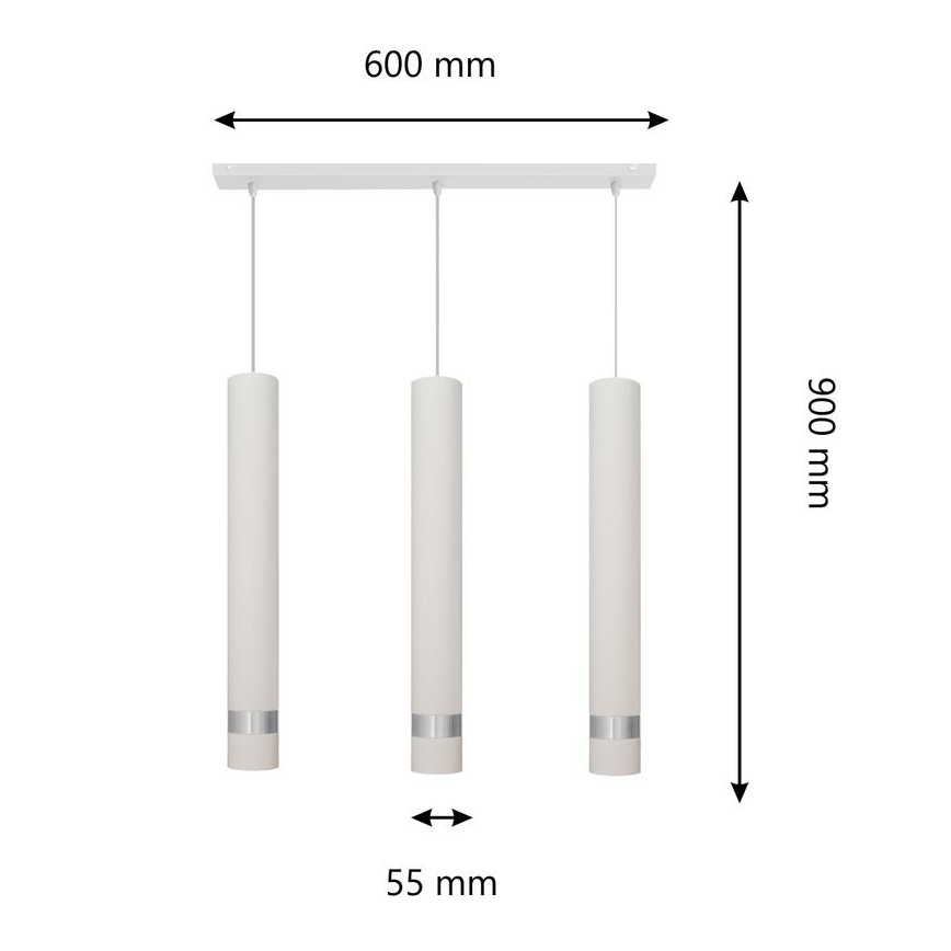 LED Lustra ar auklu TUBA 3xGU10/4,8W/230V balta/spīdīgs hroms