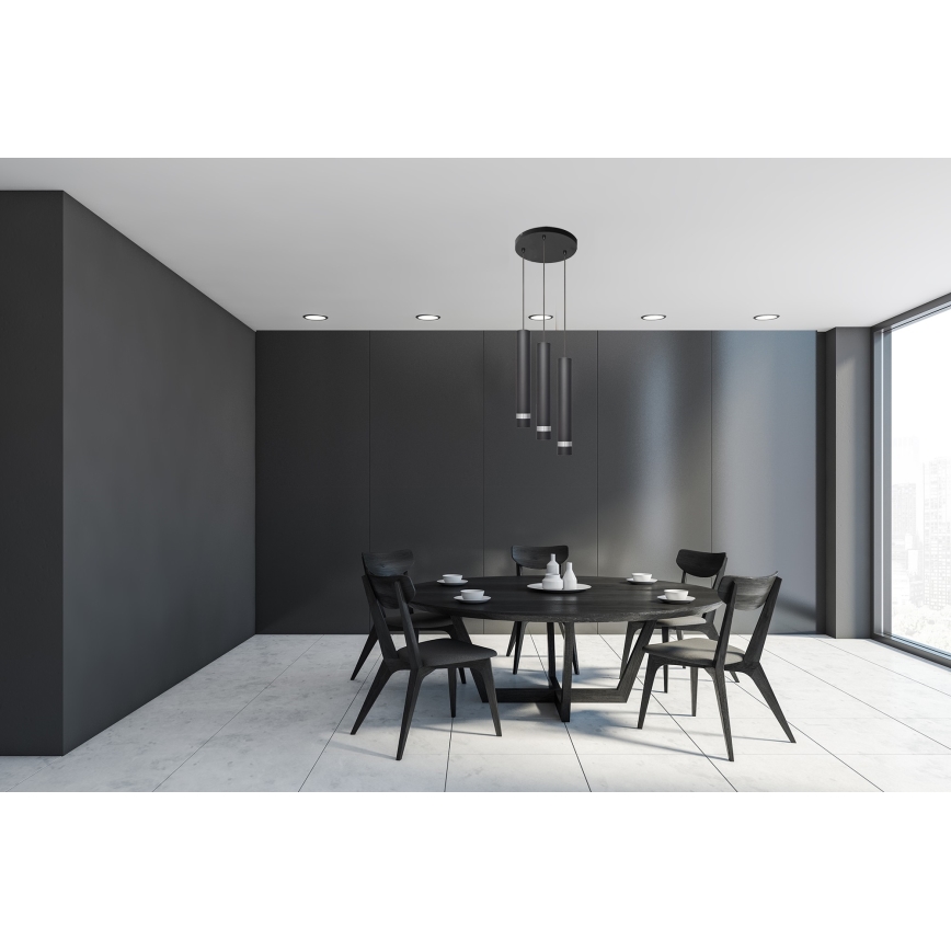 LED Lustra ar auklu TUBA 3xGU10/4,8W/230V melna/spīdīgi hromēts