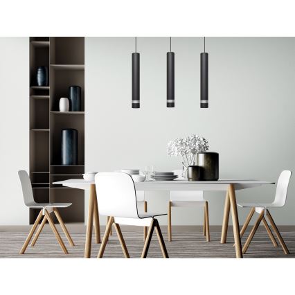 LED Lustra ar auklu TUBA 3xGU10/4,8W/230V melna/spīdīgi hromēts