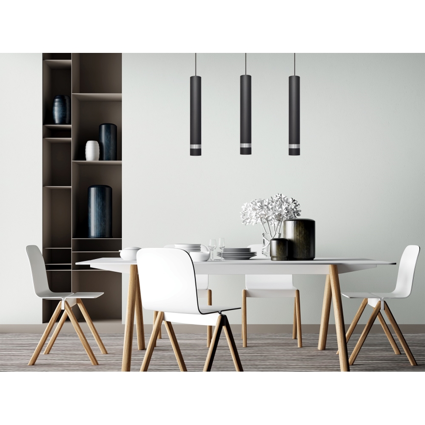 LED Lustra ar auklu TUBA 3xGU10/4,8W/230V melna/spīdīgi hromēts