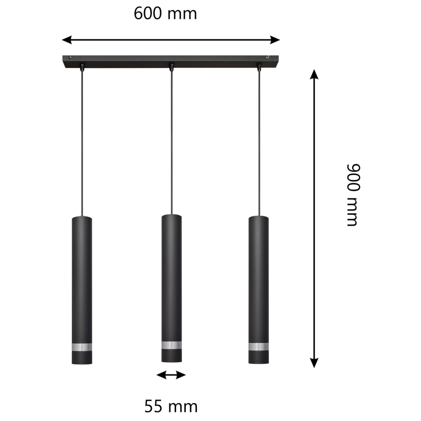 LED Lustra ar auklu TUBA 3xGU10/4,8W/230V melna/spīdīgi hromēts