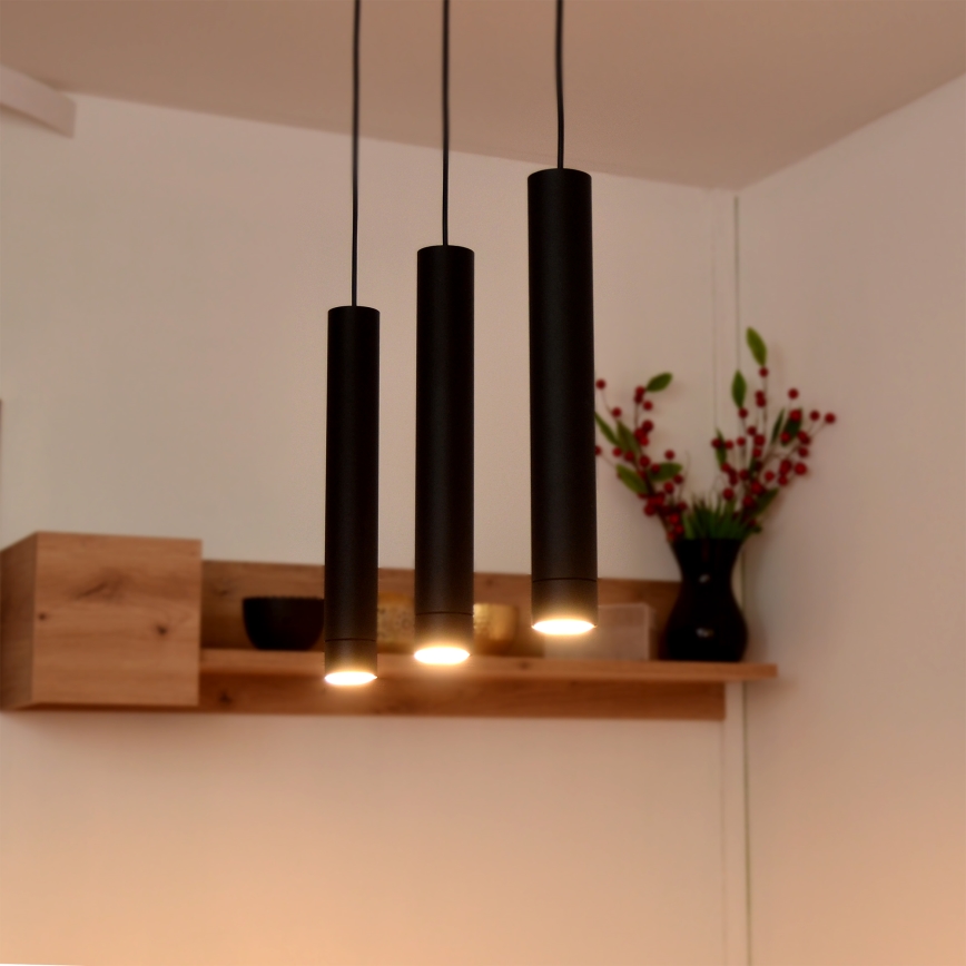 LED Lustra ar auklu TUBA 3xGU10/4,8W/230V melna
