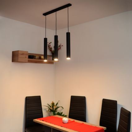 LED Lustra ar auklu TUBA 3xGU10/4,8W/230V melna