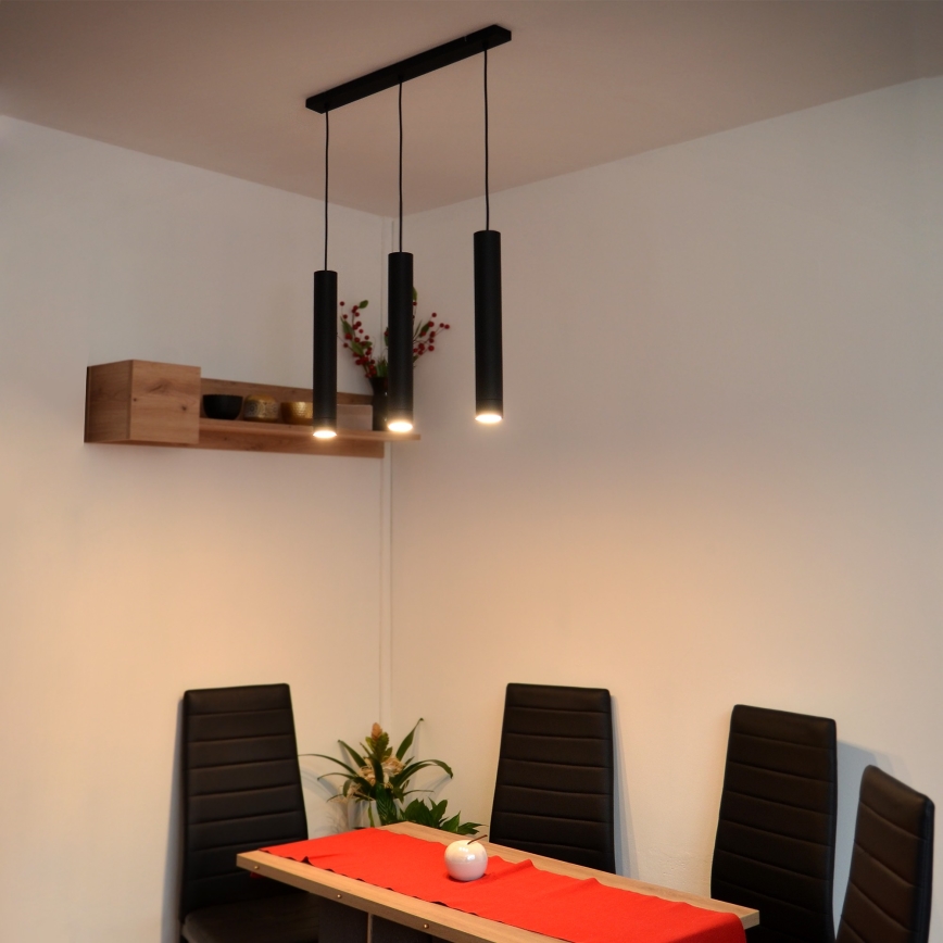 LED Lustra ar auklu TUBA 3xGU10/4,8W/230V melna